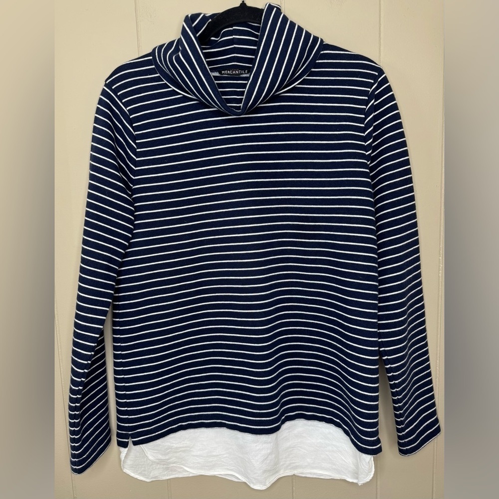 J. Crew Mercantile Striped Terry Funnel Neck Sweatshirt Womens Size Small